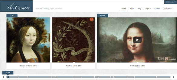 the curator premier wp timeline theme for artists