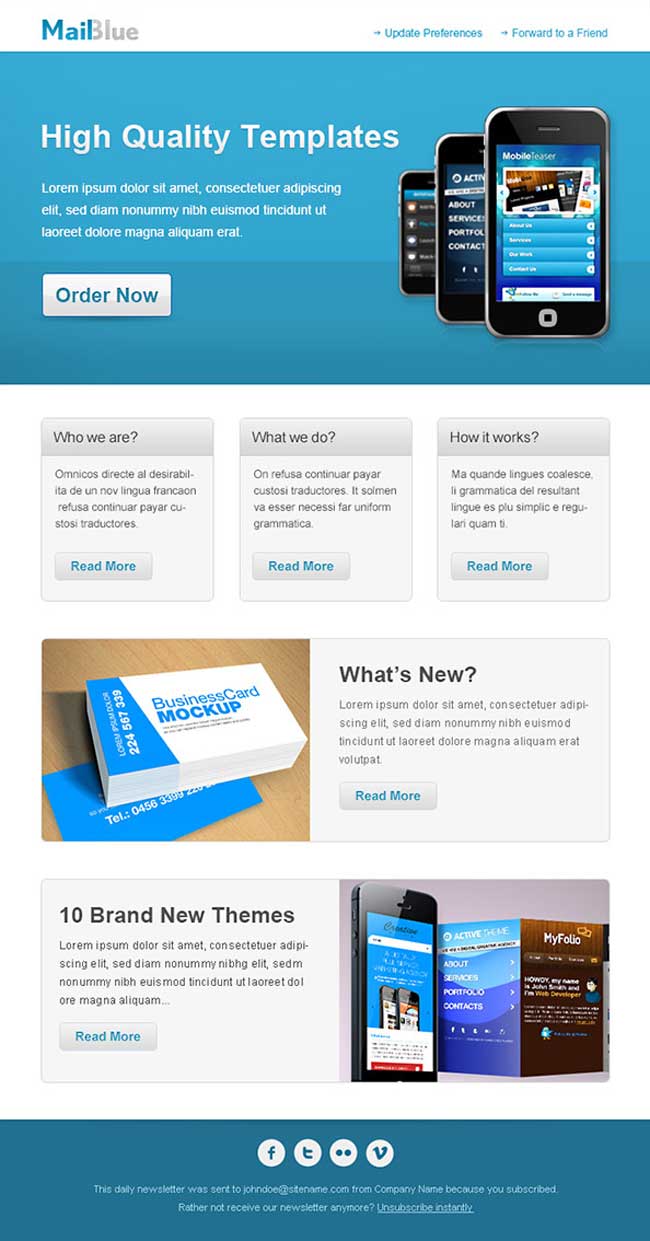 business email template in blue colors