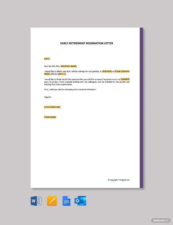 early retirement resignation letter template