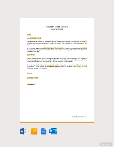 grocery store cashier cover letter template
