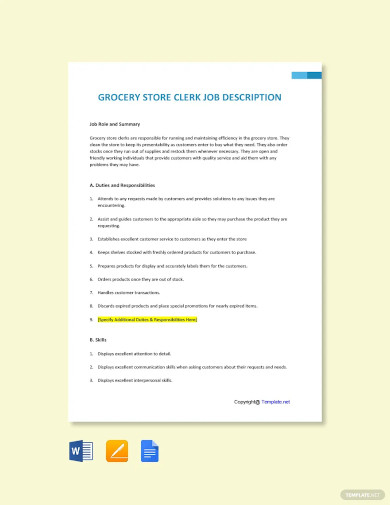 grocery store clerk job ad and description template