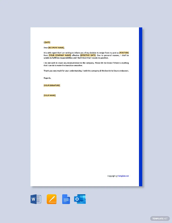 59+ Simple Resignation Letter Templates - PDF, DOC | Free & Premium ...