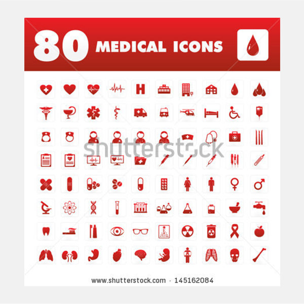 a set of eighty icons with medical themes