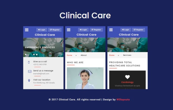 clinical care mobile app flat bootstrap web template