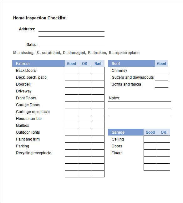 home inspection checklist template