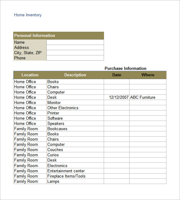 excel 2010 home inventory template