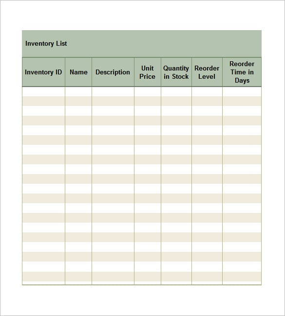inventory list template for excel