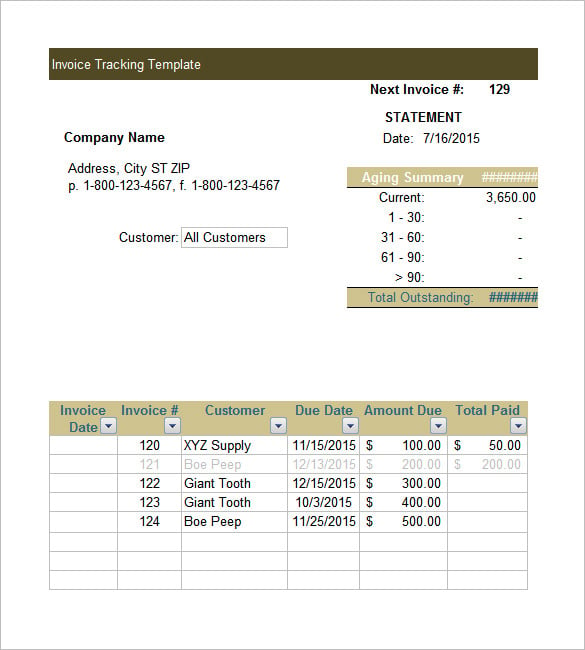 invoice tracking template