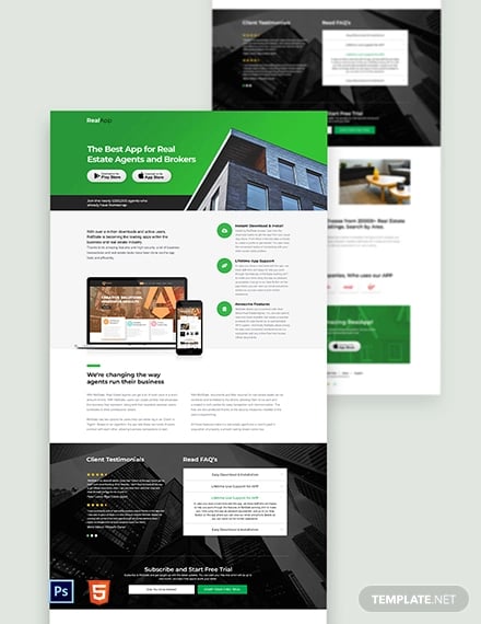 real estate app landing page template