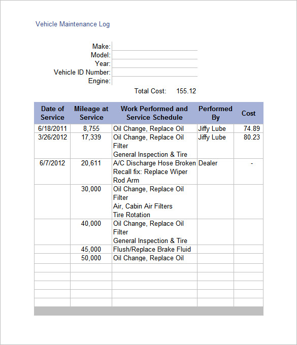 Vehicle Maintenance Log