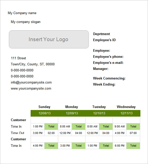 weekly timesheet for multiple jobs