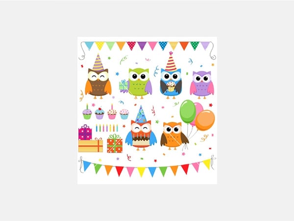 birthday party owls set vector