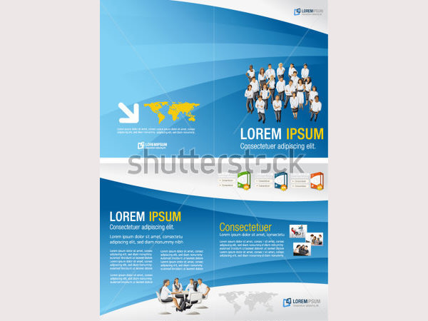 blue template for advertising brochure with business people