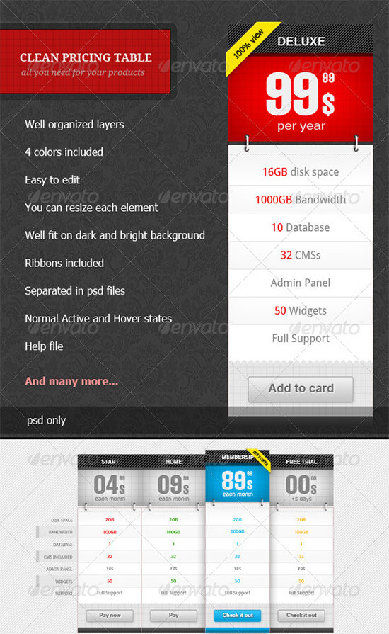 clean pricing table