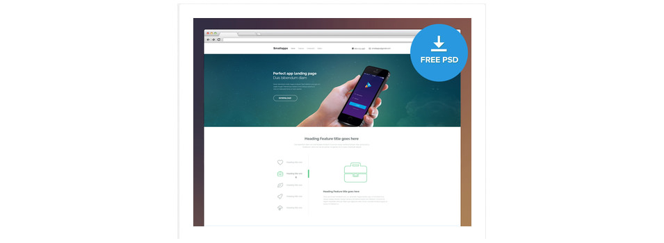 dribbble smart app landing page free by psdbooster