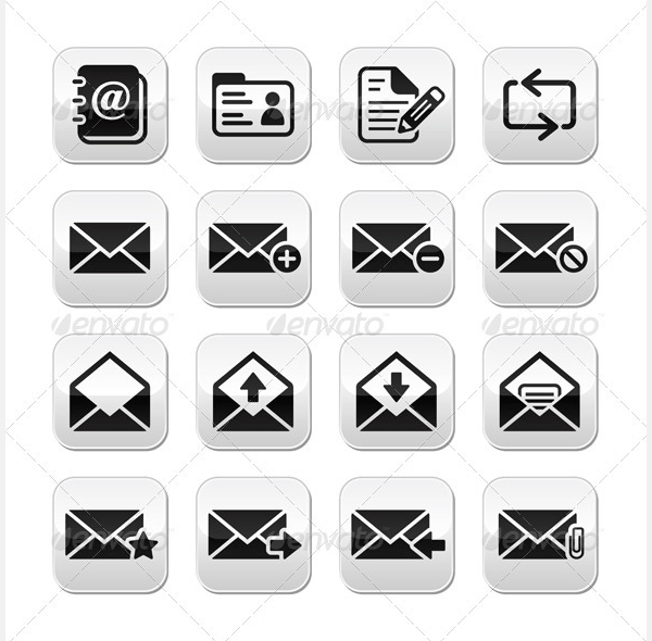 email mailbox vector buttons set