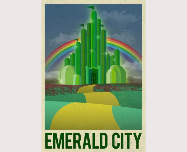 emerald city retro travel poster