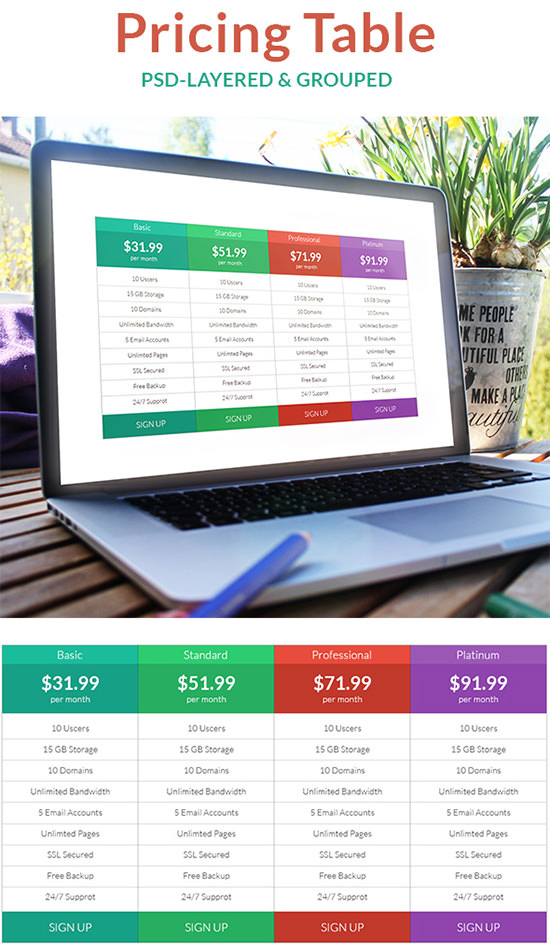 47+ Fresh UI Table Designs, Elements & PSD Mockups for Designers Free
