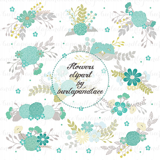 flowers clipart grey