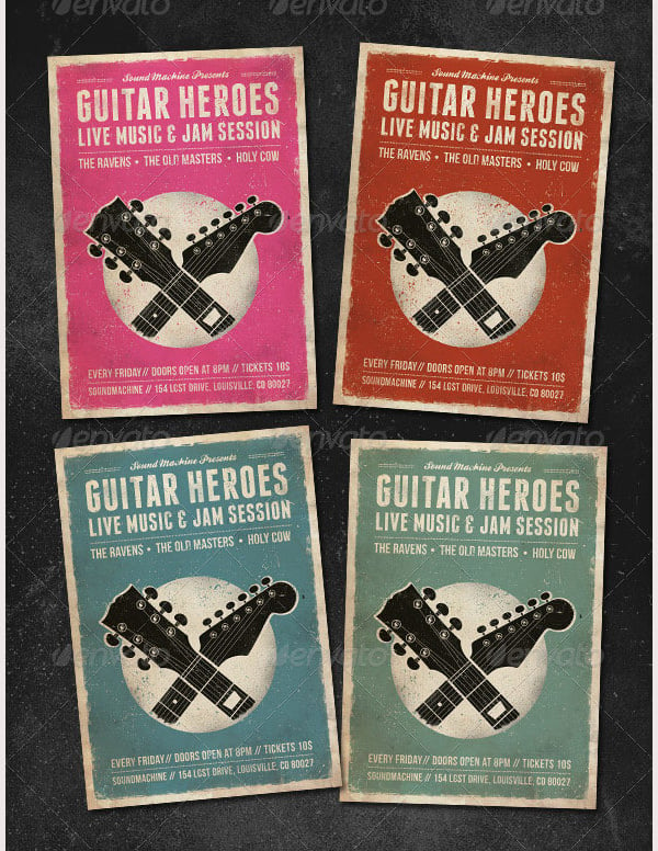 guitar heroes vintage music posterflyer