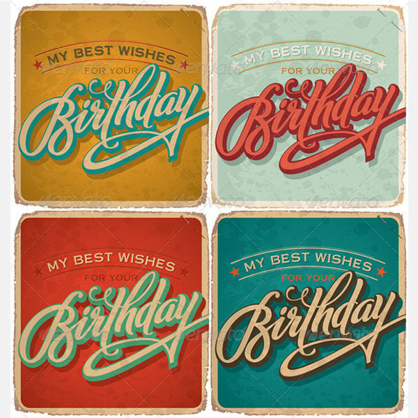 hand lettered vintage birthday card vector