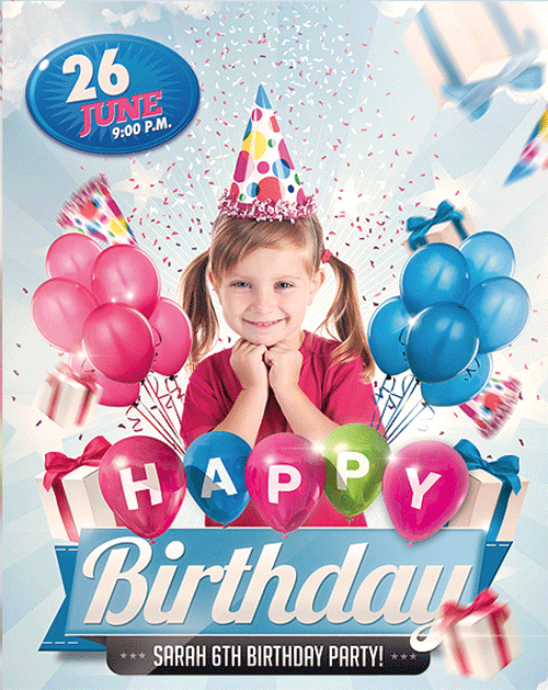 kids birthday invitation party flyer