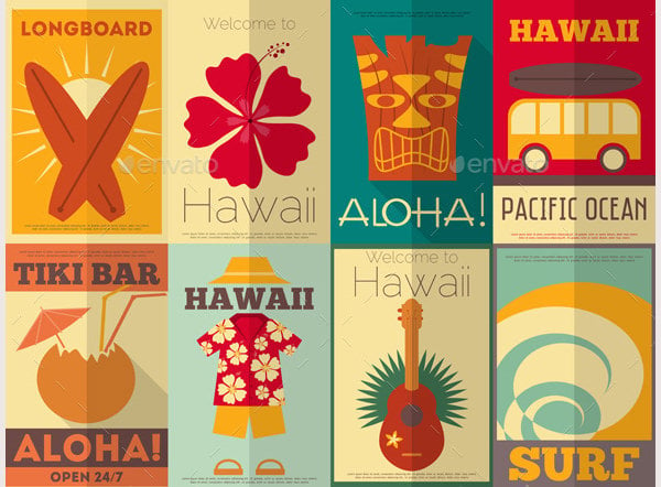 retro hawaii posters collection