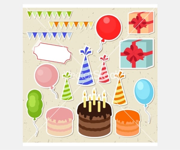 set of birthday party elements for scrapbooking vector