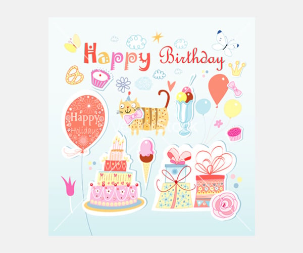 set of birthday party elements vector 12443