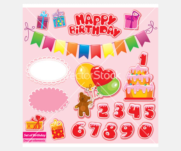 set of birthday party elements vector