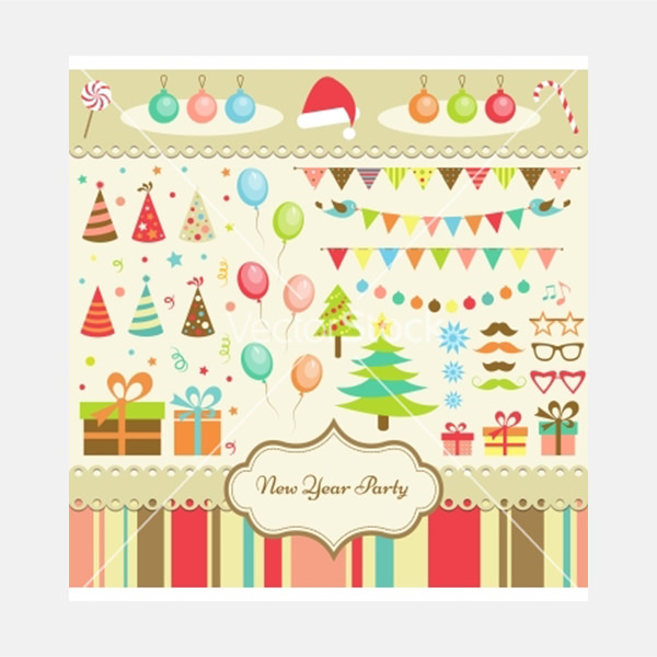 set of new year party elements vector