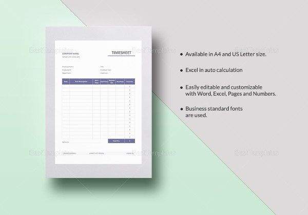 simple timesheet template to print