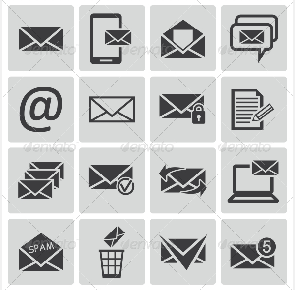 vector black email icons set