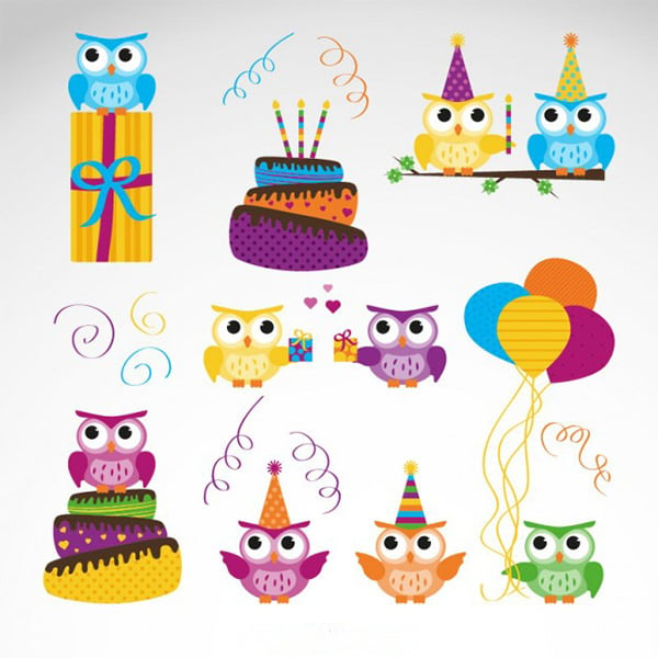 vector owl birthday set