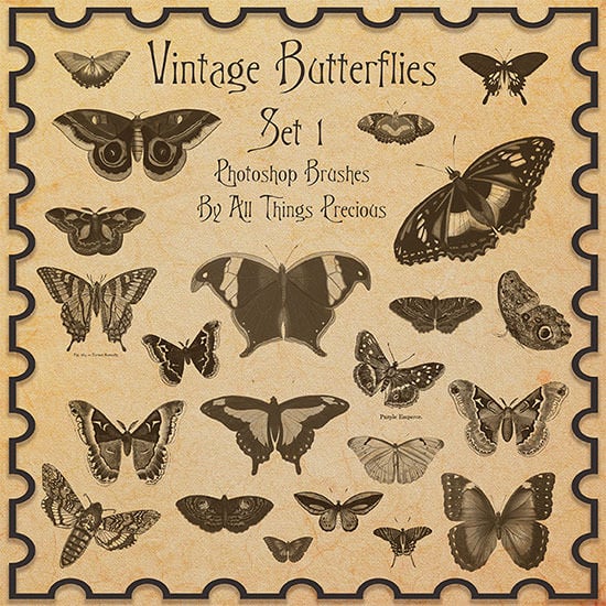 vintage butterflies set 1 brushes