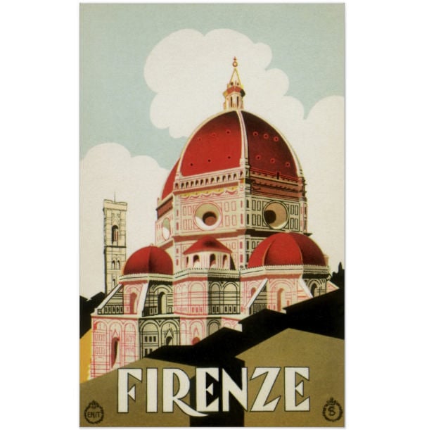 vintage travel florence firenze italy church duomo poster