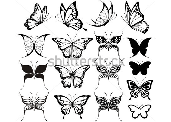 set of butterflies silhouettes isolated