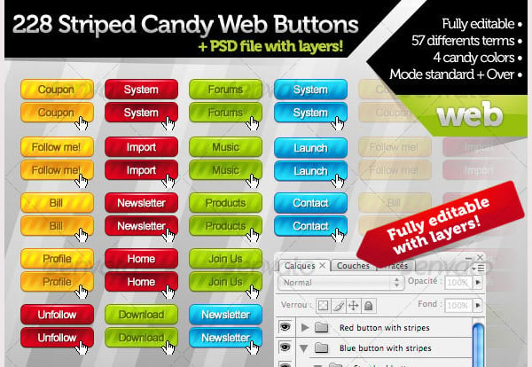 striped candy web buttons