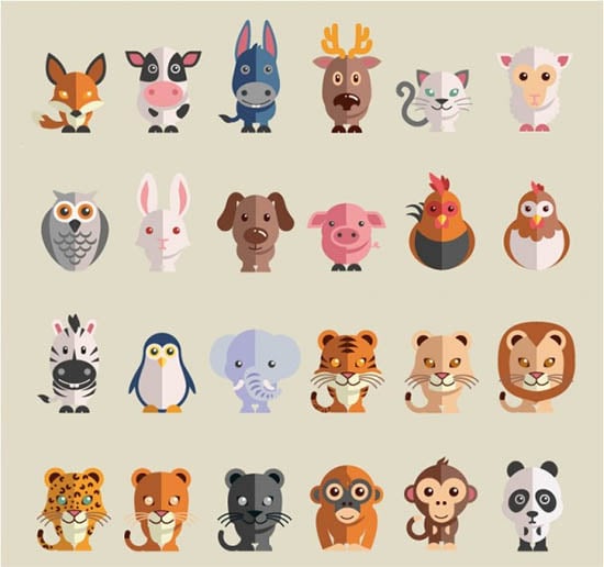 animals flat vector set