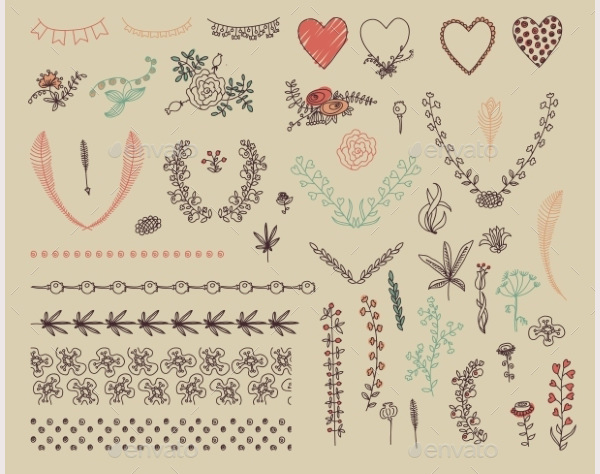 big set of floral graphic design elements