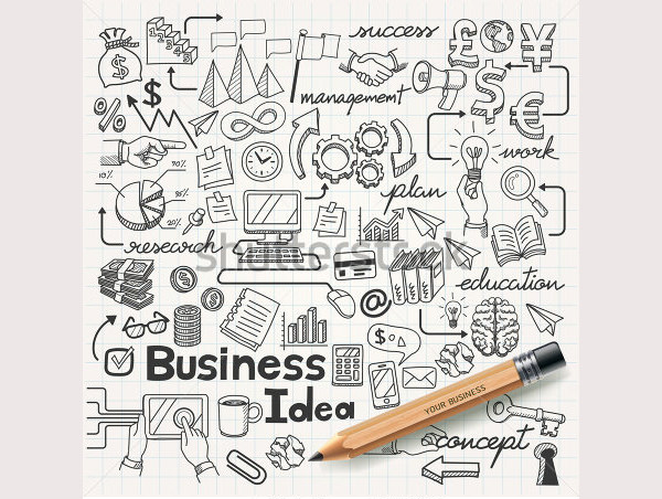 business idea doodles icons set