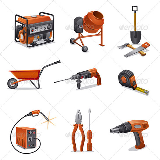 construction tools icon set