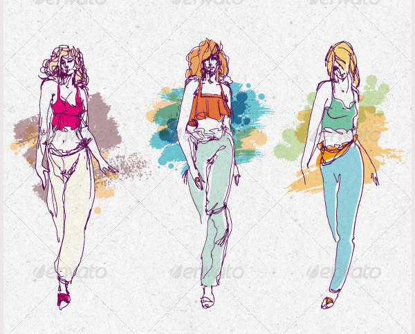 fashion show girls vector stylish sketches