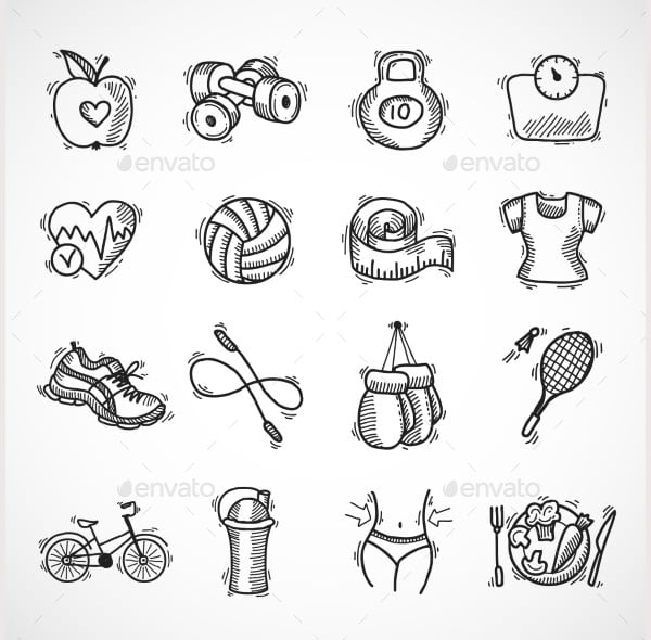 fitness sketch icons set