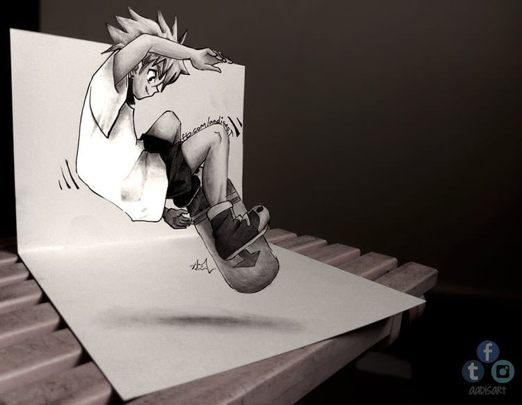 killua 3d drawing on paper