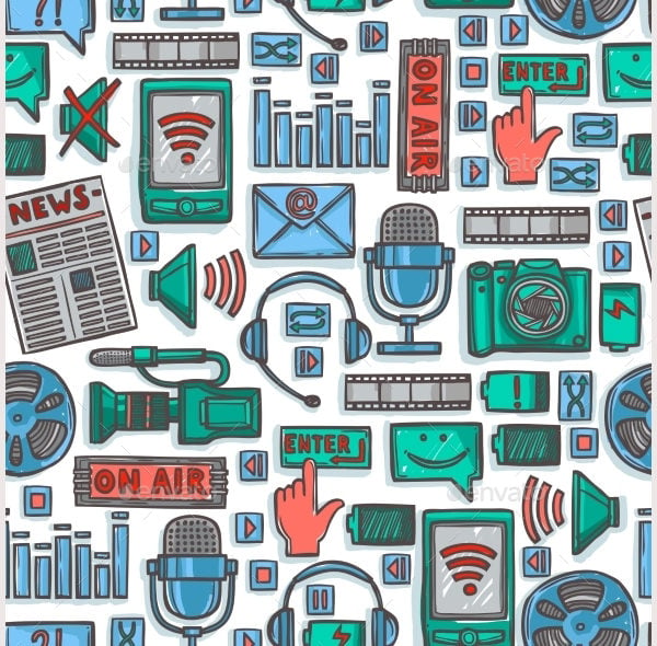 media sketch icons seamless pattern