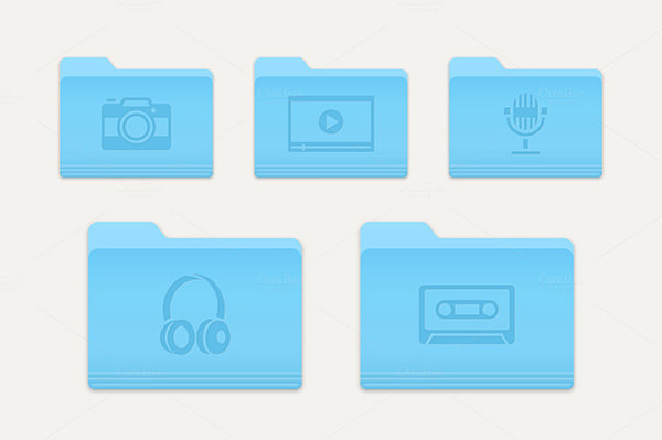 multimedia folder icons set