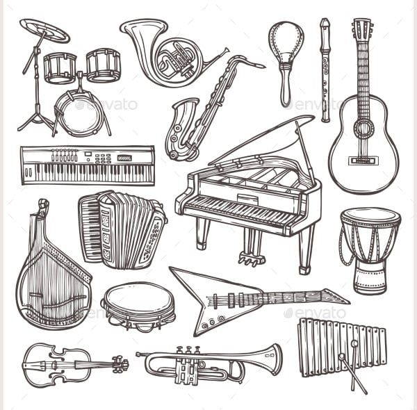 musical instruments sketch icon