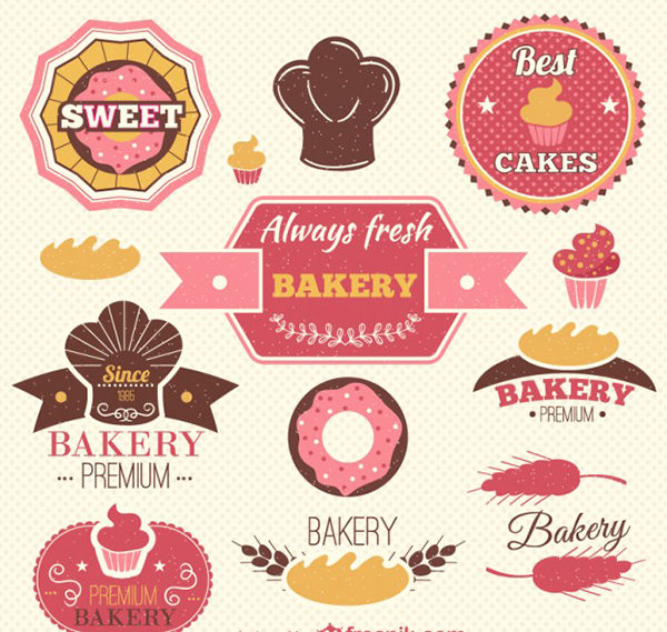 retro bakery labels set