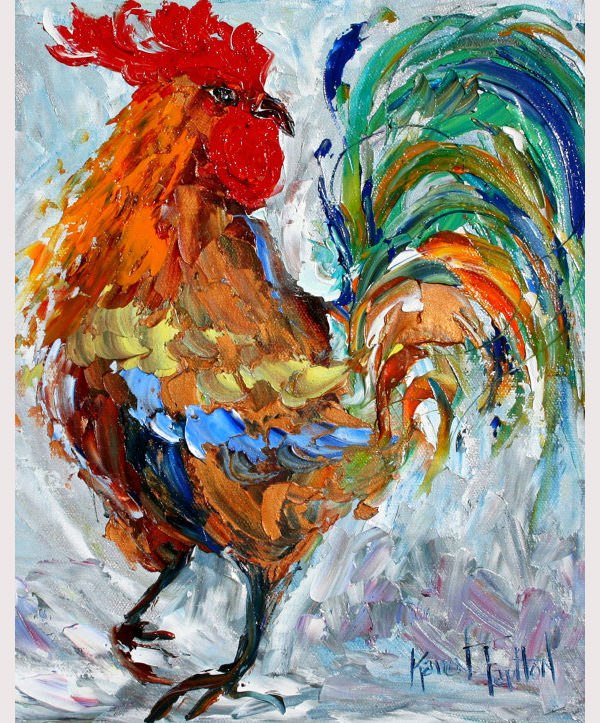 rooster dance from oil painting by karen tarlton